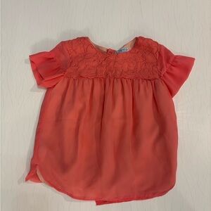 Mayoral Girls Coral Embroidered Baby Flutter Sleeve Top